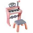 25-Key Pink Keyboard Piano with Stool and Microphone, front product view