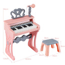 25-Key Pink Keyboard Piano with Stool and Microphone, piano and stool dimensions