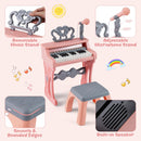 25-Key Pink Keyboard Piano with Stool and Microphone, music stand and microphone adjustment details