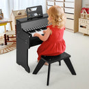 Black 25-key upright toy piano and stool with light-up keys, view 1