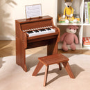 Brown 25-key upright toy piano and stool with light-up keys, view 2
