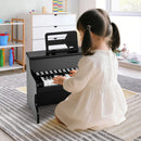 Black 25-key upright toy piano with light-up teaching keys, view 1