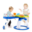 Blue activity centre and wheeled seat