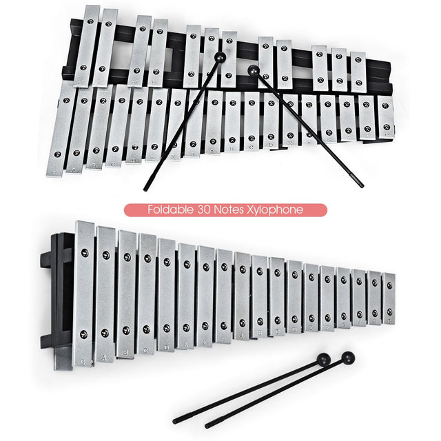 30-Note Folding Glockenspiel with Carry Bag: open and folded instrument