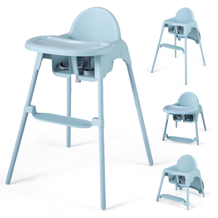 4-in-1 Baby High Chair with Adjustable Footrest – Blue high chair and low chair configurations