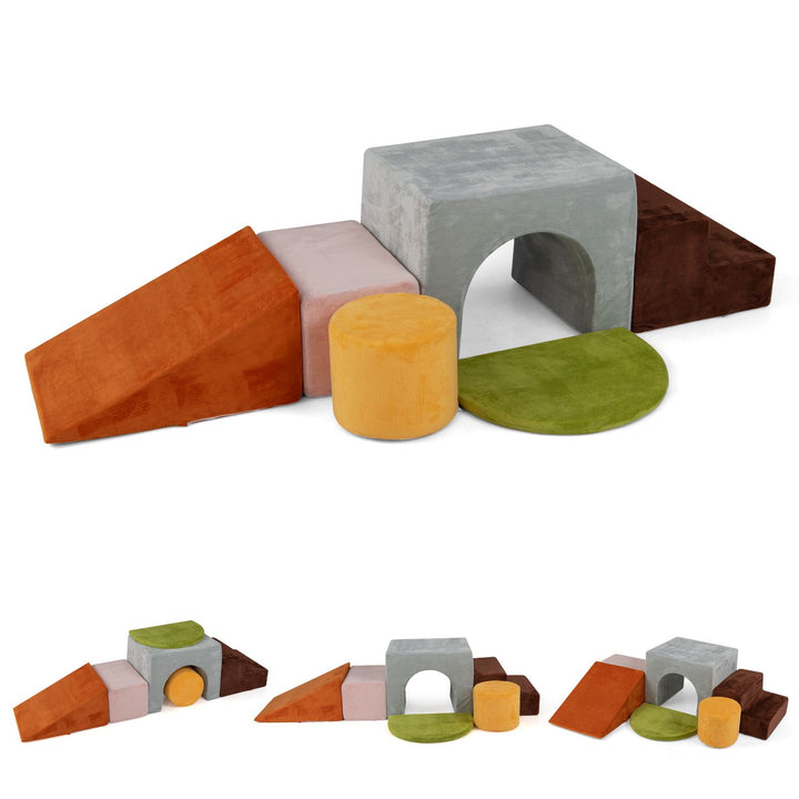 6-Piece Velvet Foam Climbing Play Set – Grey – product view