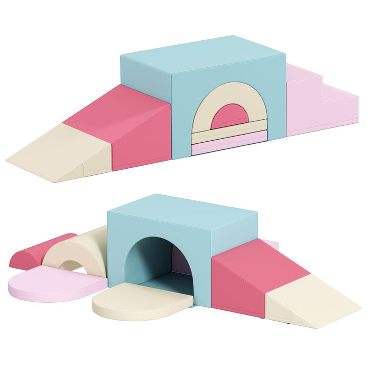 7-Piece Foam Climbing Set with Arches and Floor Mat – Pink – product view