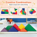 7-Piece Geometric Foam Play Set with Storage Strap – four configurations using the exact seven foam shapes