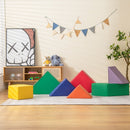 7-Piece Geometric Foam Play Set with Storage Strap – separate foam shapes arranged across the floor