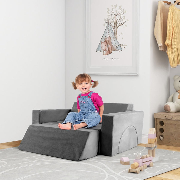 Grey eight-piece modular kids play sofa, seating example