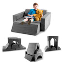Grey eight-piece modular kids play sofa, sofa and building configurations