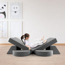 Grey eight-piece modular kids play sofa, supervised play arrangement