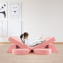 Pink eight-piece modular kids play sofa, supervised play arrangement