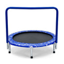 Blue folding trampoline with padded handle