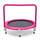 Pink folding trampoline with padded handle
