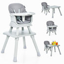 Grey convertible high chair, whole chair and separated configurations
