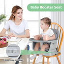 Grey convertible high chair, booster attachment straps