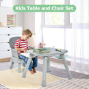 Grey convertible high chair, child chair and table setting