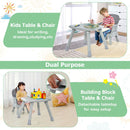 Grey convertible high chair, tabletop and building-block surface