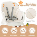 Khaki convertible high chair, removable cushion and harness