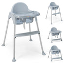 Grey convertible high chair with removable double tray - product and configuration details