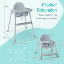 Grey convertible high chair with removable double tray - dimensions