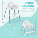 White convertible high chair with removable double tray - dimensions