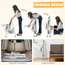 Grey folding high chair, folding sequence and storage view