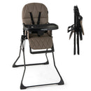 Khaki folding high chair with adjustable tray and footrest - product and configuration details