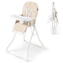Beige folding high chair with adjustable tray and footrest - product and configuration details