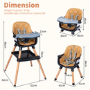 High chair, booster and lower chair dimensions and supplier age and load limits