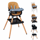 Black high chair showing booster, lower chair and stool configurations