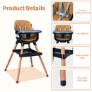 Five-point harness, front barrier, beech-wood legs and non-slip foot pads