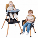 Black convertible wooden high chair and lower child chair configuration