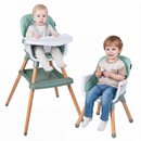 Green convertible wooden high chair and lower child chair configuration