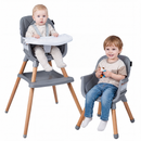 Grey convertible wooden high chair and lower child chair configuration