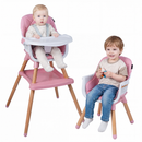Pink convertible wooden high chair and lower child chair configuration