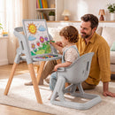 Grey low child chair and drawing-board configuration
