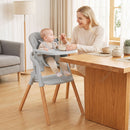 Grey convertible high chair used for supervised seated feeding