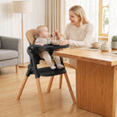Brown + Black convertible high chair used for supervised seated feeding