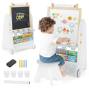 Grey and white easel and stool with drawing accessories
