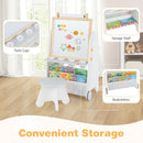 Paint cups, shelf and forward-facing book storage