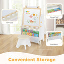 Paint cups, shelf and forward-facing book storage