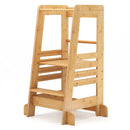 Adjustable Bamboo Learning Tower with Four Platform Heights – lower step rails and side feet