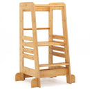 Adjustable Bamboo Learning Tower with Four Platform Heights – natural bamboo standing tower