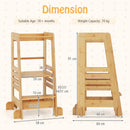 Adjustable Bamboo Learning Tower with Four Platform Heights – overall dimensions age and load guide