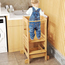 Adjustable Bamboo Learning Tower with Four Platform Heights – supervised bathroom use