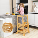 Adjustable Bamboo Learning Tower with Four Platform Heights – tower beside a kitchen counter