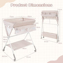 Adjustable Folding Baby Change Table with Wheels – open and folded dimensions