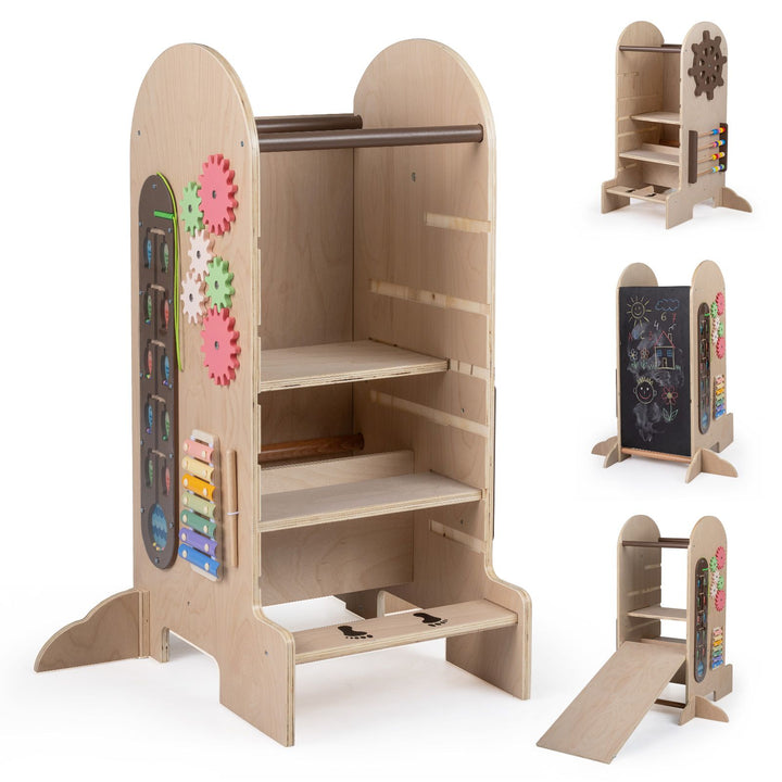 Adjustable Kids Activity Tower with Chalkboard Slide – activity tower and chalkboard modes